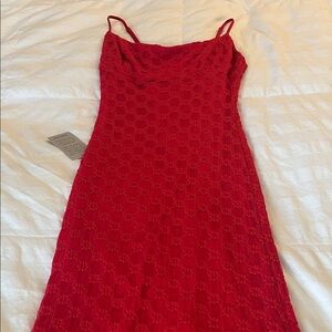 Bardot Red Lace Midi Slip Dress